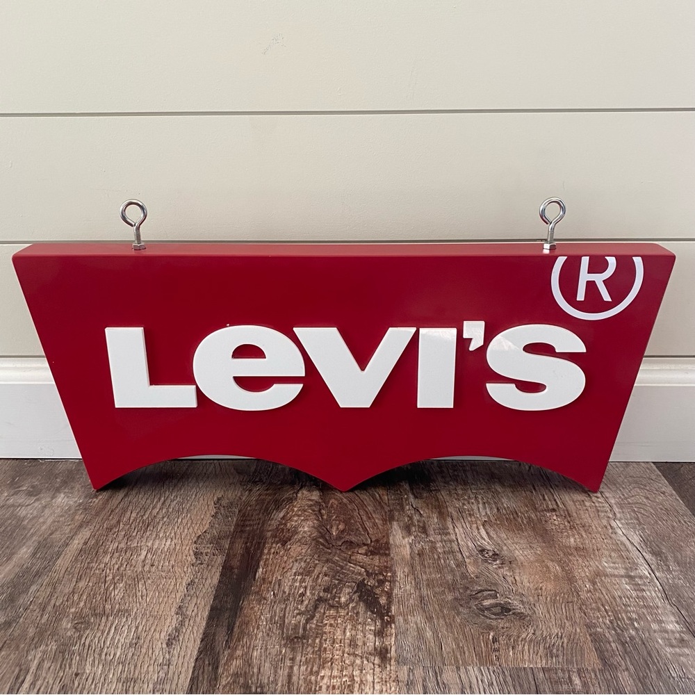 Large Red Genuine LEVIs Jeans Retail Store Display Advertising Sign Logo 24x2x10